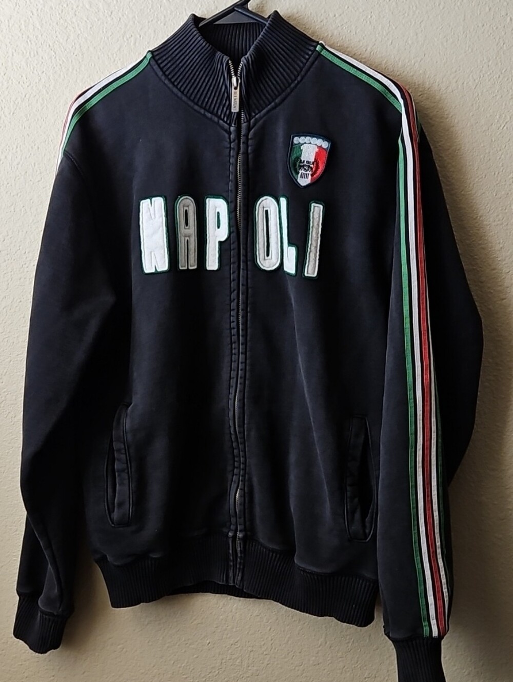 VINTAGE Y2K THRASHED BLUE MARLIN "FIVE STAR" NAPOLI TRACK JACKET (L)